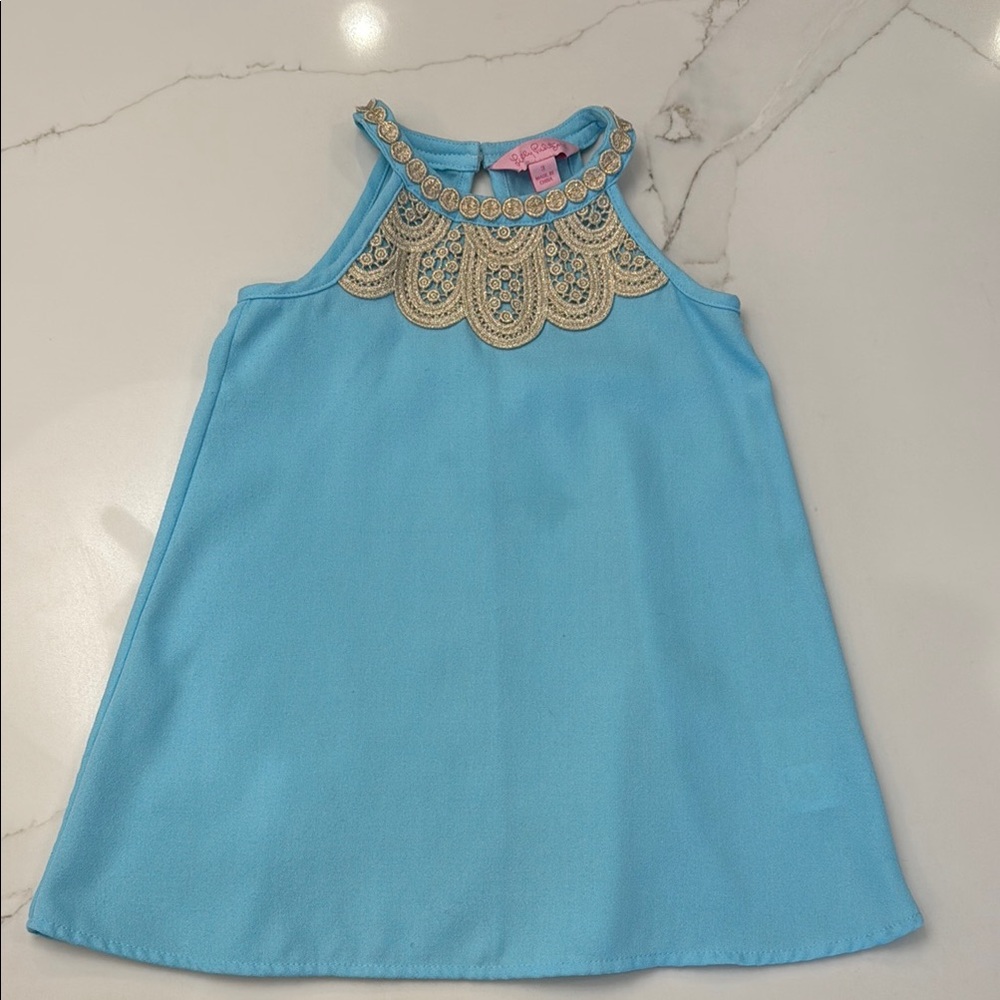 Lilly Pulitzer Blue Sleeveless Dress with Gold Embroidery